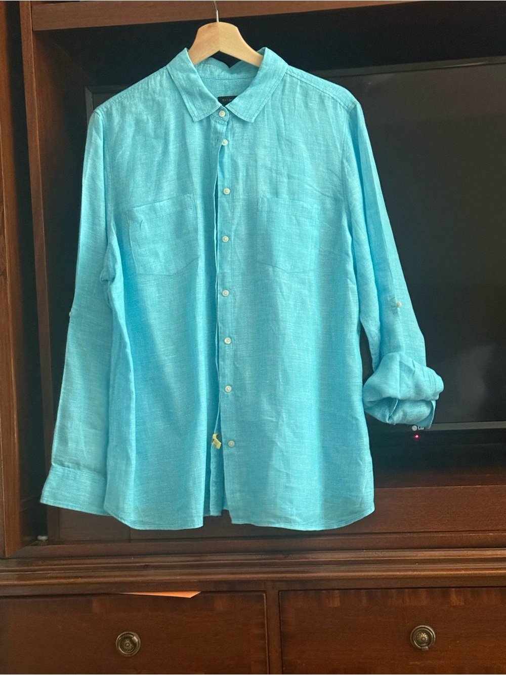 Talbots Turquoise Button-Up Linen Blouse - Picture 2 of 3